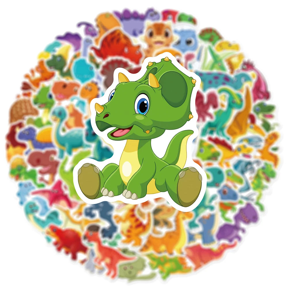 10/30/60PCS Cute Cartoon Dinosaur Stickers Toys Stationery Notebook Skateboard Laptop Fridge Guitar Bottle Car Waterproof Decals