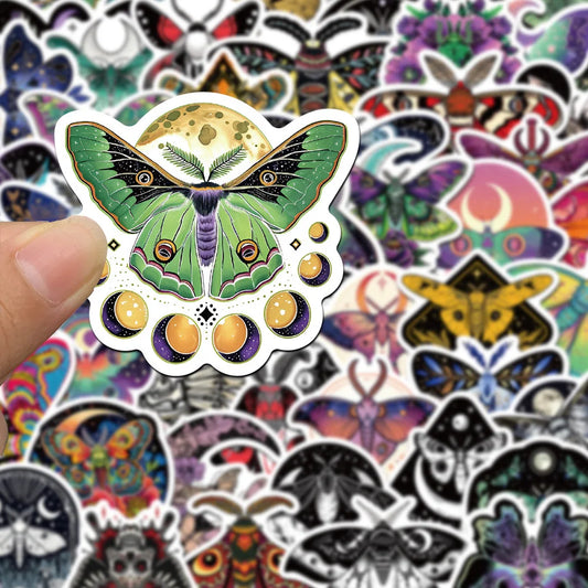 10/50Pcs Cute Dark Gothic Moon Ghost Moth Stickers Aesthetic DIY Motorcycle Luggage Car Skateboard Laptop Bike Phone Toy Sticker