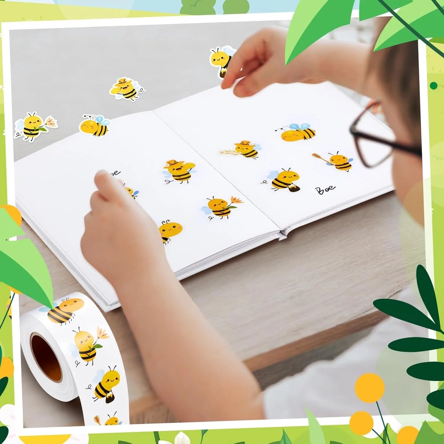 100-500pcs Cartoon Bee Stickers Cute Animal Sticker Waterproof Self-Adhesive Paper Mobile Rewards Sealing Label Decal Stationery