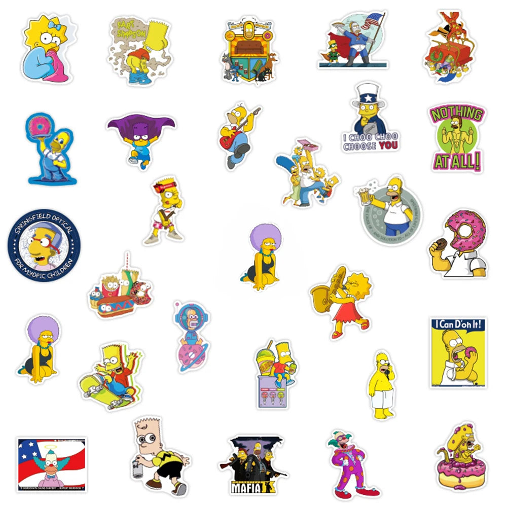 10/30/50pcs Funny Anime Cartoon Simpsons Graffiti Stickers Skateboard Guitar Suitcase Bike Laptop Waterproof Sticker Kids Toy