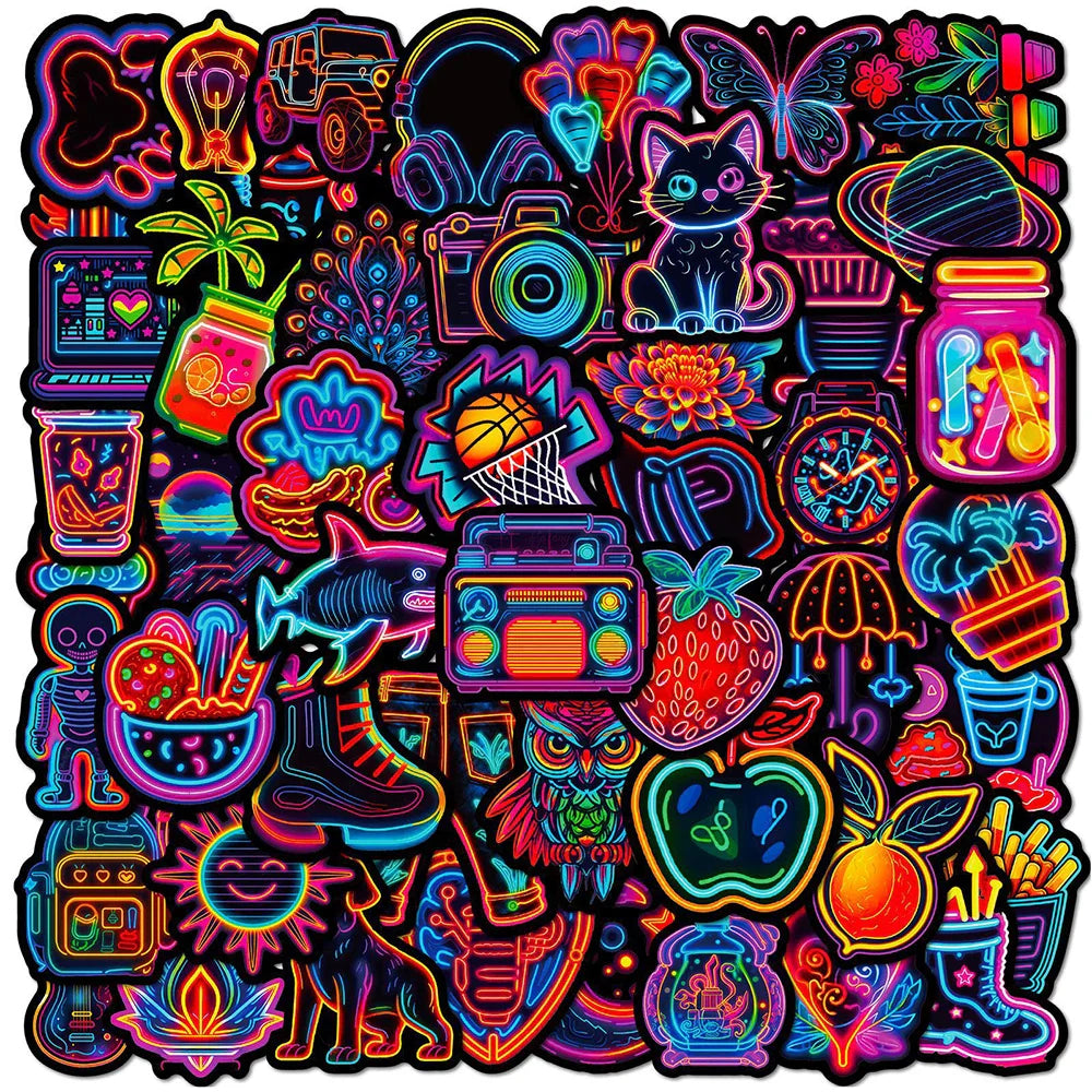 Cartoon Neon Light Stickers for Laptop, Phone, Diary - 10/30/50pcs