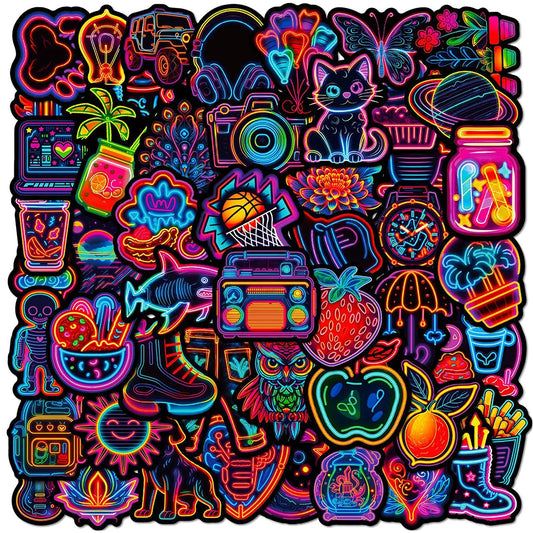 Cartoon Neon Light Stickers for Laptop, Phone, Diary - 10/30/50pcs