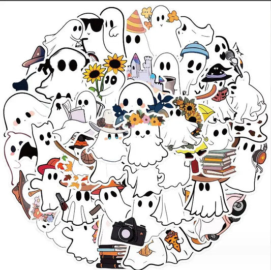 Halloween Ghost Stickers 10/30/50pcs for Suitcase, Skateboard, Laptop, Phone, Car, DIY Decal