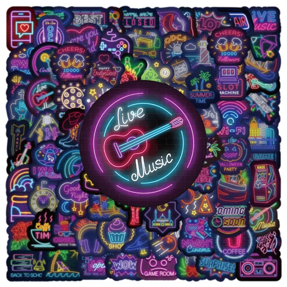 10/30/50/100pcs Cute Neon Light Cartoon Graffiti Stickers Laptop Scrapbook Luggage Car Phone Bike Decoration Sticker Kids Toys