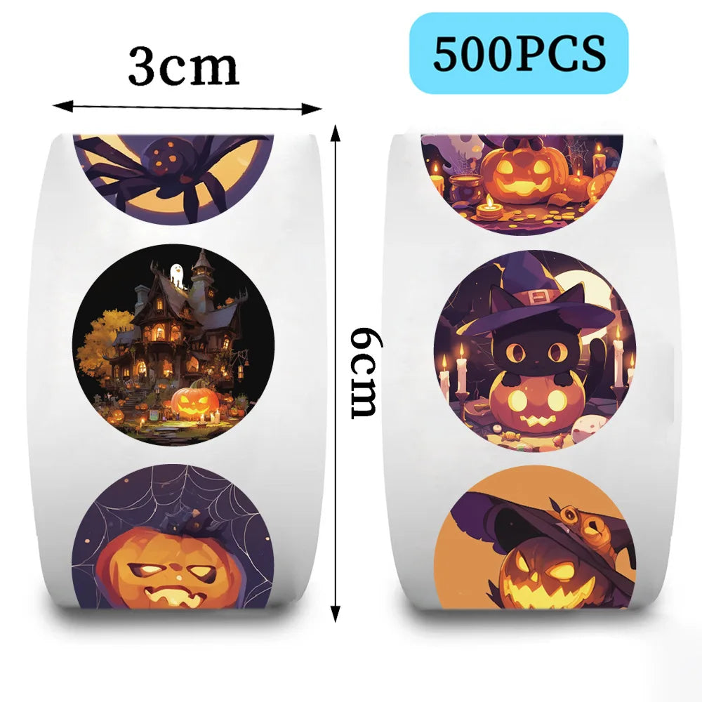 500pcs/roll Halloween Cartoon Graffiti Sticker DIY Guitar Laptop Notebook Suitcase Cup Waterproof Sticker Kids Toy Gift