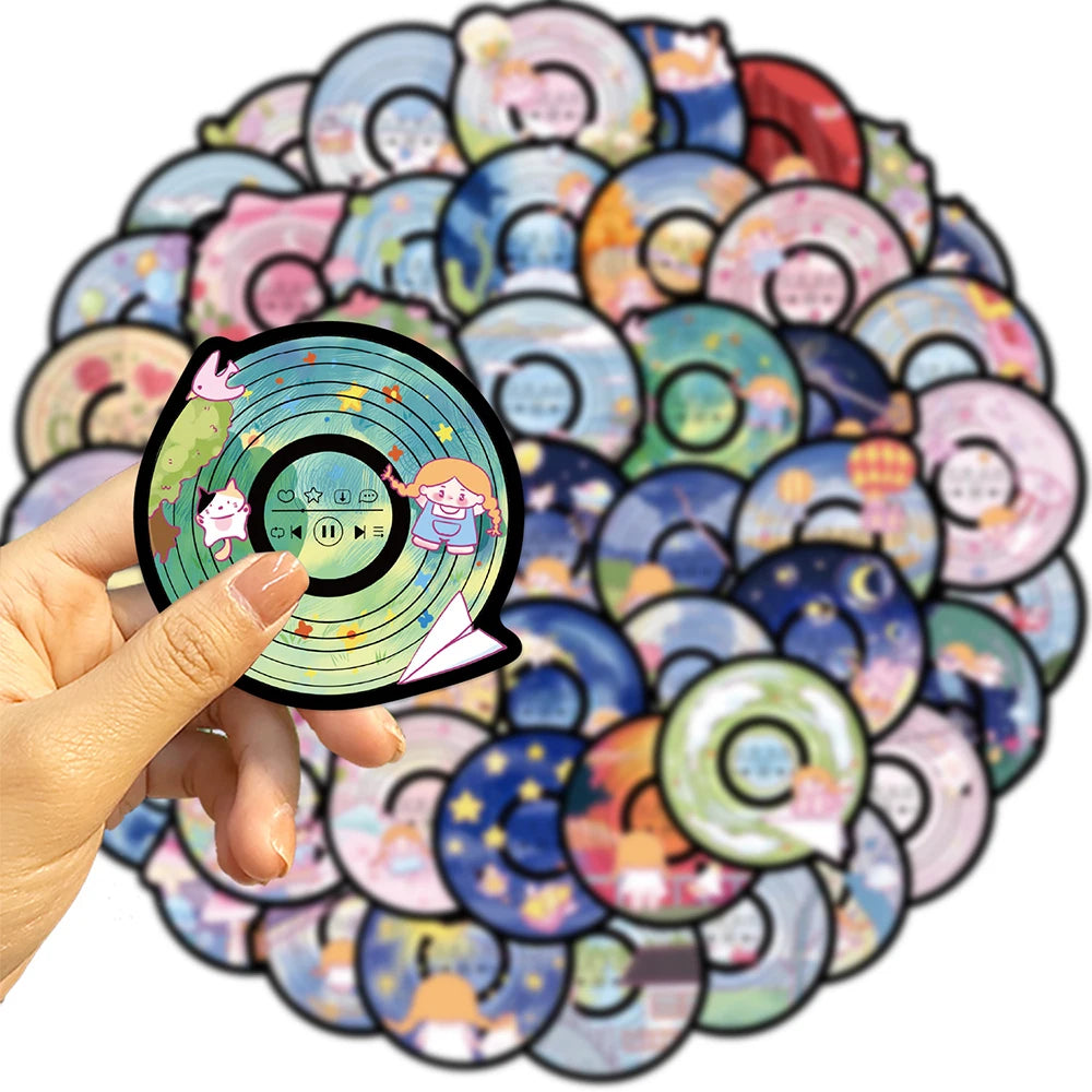 10/30/50PCS Funny Disc CD Stickers Cartoon DIY Toys Decals For Skateboard Guitar Fridge Notebook Car Phone Graffiti Kids Sticker