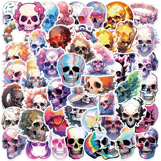 Holographic Skull Stickers: 10/30/50pcs Waterproof Decals for Skateboard, Laptop, Motorcycle, Car