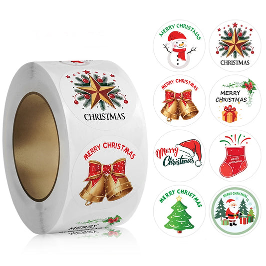 Merry Christmas Stickers 1" Round Labels (100-500pcs)