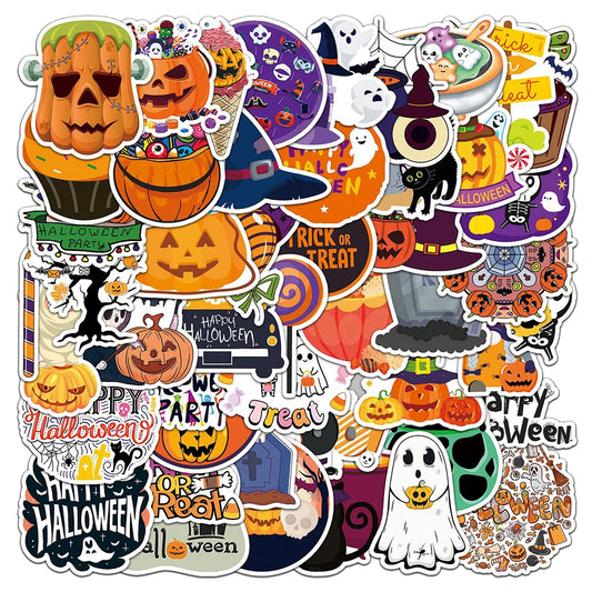 Cartoon Halloween Stickers 10/30/50pcs Waterproof Decals for Laptop, Fridge, Phone, Suitcase, Kids