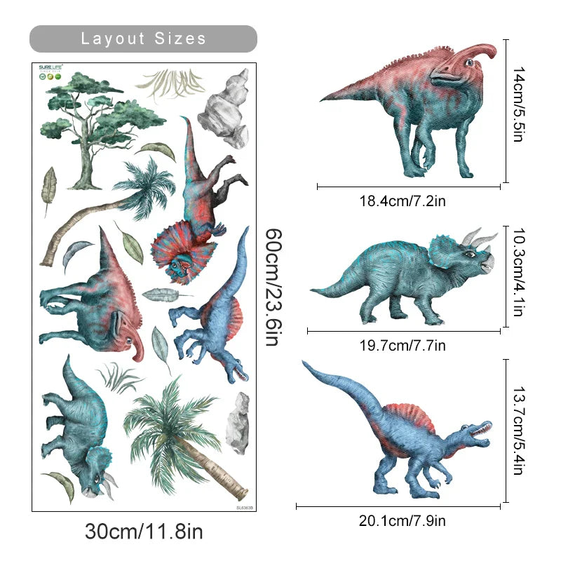 Dinosaur Watercolor Nursery Wall Decals Kids Room Decor