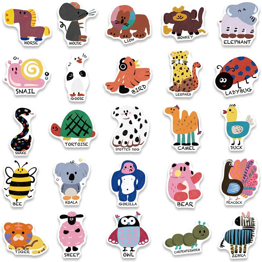 50pcs Vinyl Laptop Decals Cute Cartoon Animals Waterproof Graffiti For Luggage Phone Guitar Bicycle Car Stickers Kids Toy