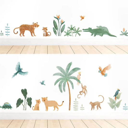 Watercolor Jungle Animals Wall Stickers: Lion, Cheetah, Elephant Decals for Kids Bedroom Nursery Decor