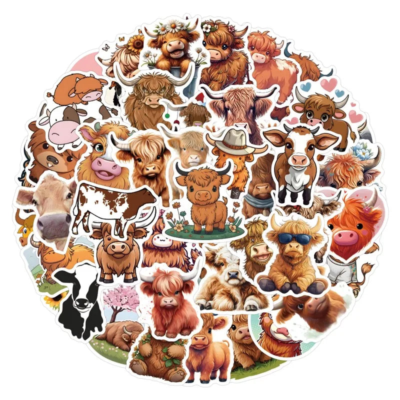 55pcs Cartoon Cow Stickers for Laptop, Phone, Water Bottle, Suitcase, Stationery, Refrigerator