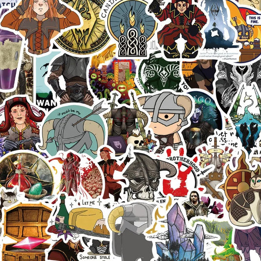 50pcs Skyrim Stickers for Laptop, Phone, Car, Scooter, Suitcase, Water Bottle, Refrigerator