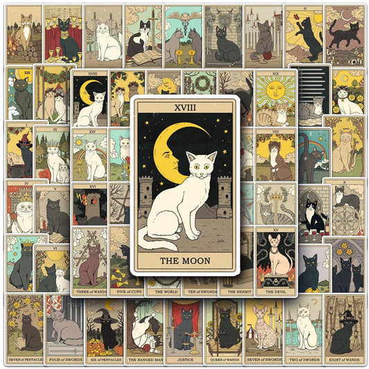 Gothic Mystic Cat Tarot Stickers Decal for Skateboard Laptop Phone Car Luggage