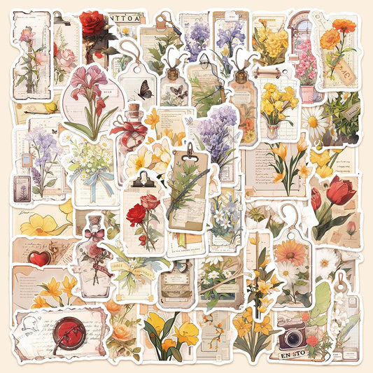 50pcs Cartoon Flower Graffiti Stickers for Helmet, Wall, DIY Decoration