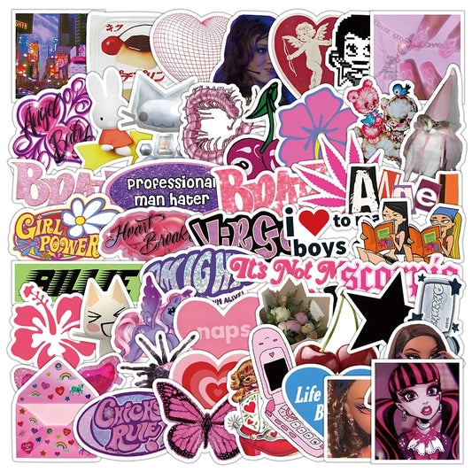 Cool Pink Cartoon Stickers - 10/30/50pcs Waterproof DIY Skateboard Motorcycle Notebook Fridge Decals