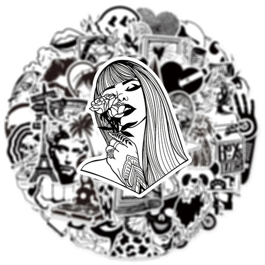 Black & White Art Plaster Stickers for Phone, Laptop, Luggage, Skateboard - 10/30/50PCS Graffiti Decals