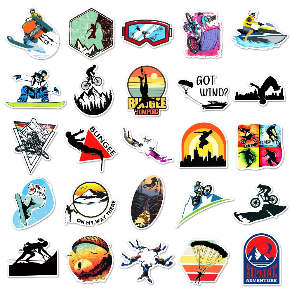 50Pcs Extreme Sport Sticker Graffiti Adventure Boys Skateboard For Case Laptop Car Bike Helmet Motocross Decal Stickers