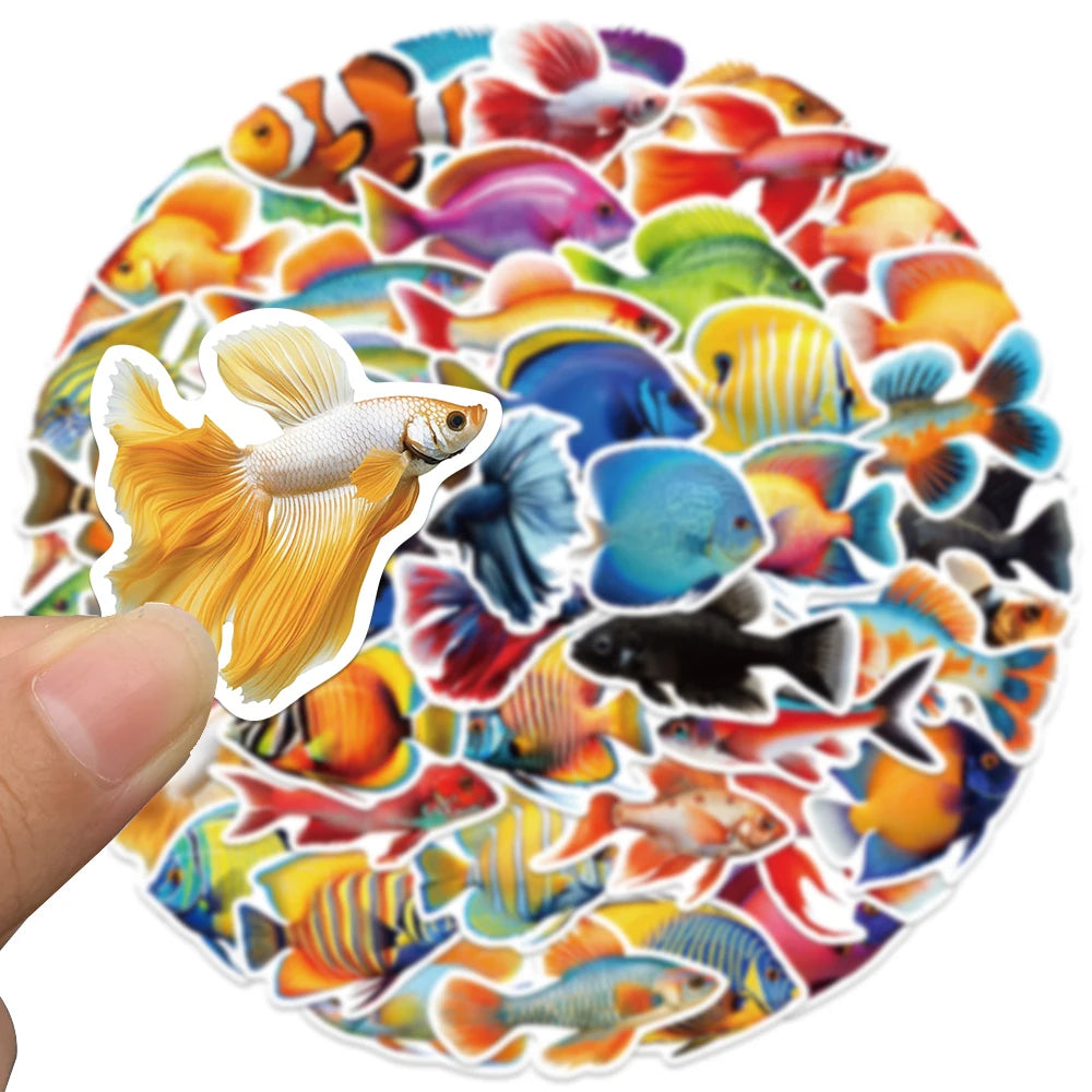 50pcs Cute Cartoon Fish Stickers Aesthetic Decals For Laptop Skateboard Suitcase Scrapbook Stationery Supplies Graffiti Stickers