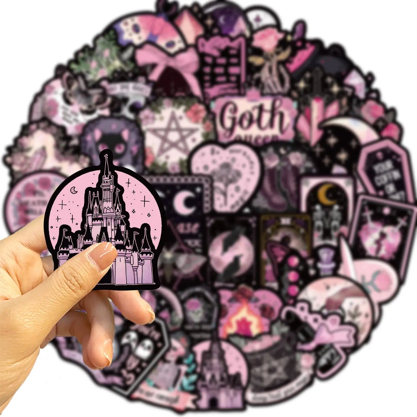 10/50pcs Cool Dark Pink Gothic Skull Graffiti Stickers Halloween Tarot Goth Decals DIY Scrapbook Luggage Waterproof PVC Sticker