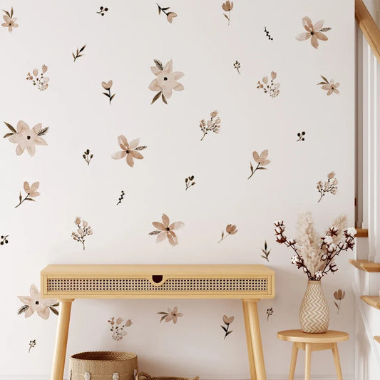 Boho Watercolor Flower Leaf Wall Decals for Nursery & Living Room Decor