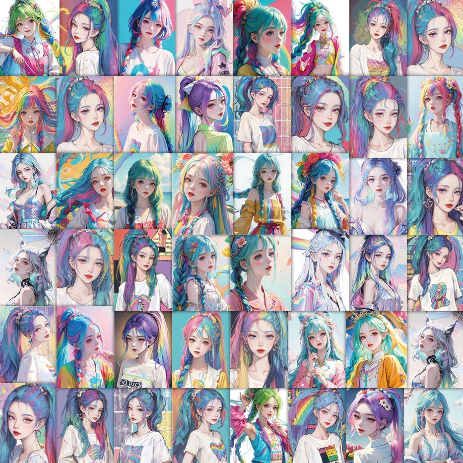 50pcs Rainbow Girl Graffiti Stickers for Room Decoration