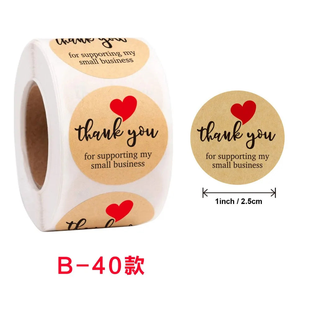 50-500Pcs 1Inch Kraft Paper Heart Thank You Label Stickers for Gift Card Package Party Wrapping Baking Small Business Stickers