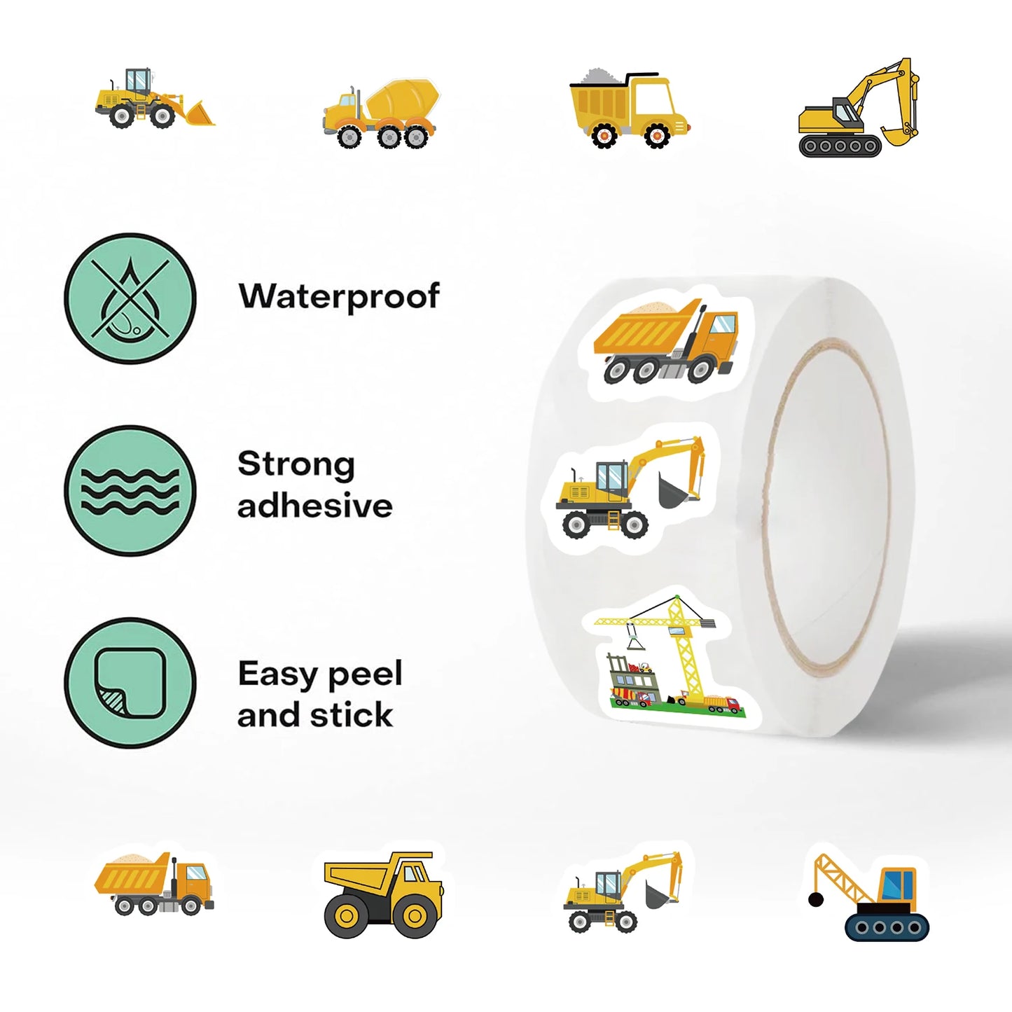 500Pcs Construction Vehicle Sticker Roll For Kids Reward Encourage Sticker For Labels Thank You Sticker Kids Toys