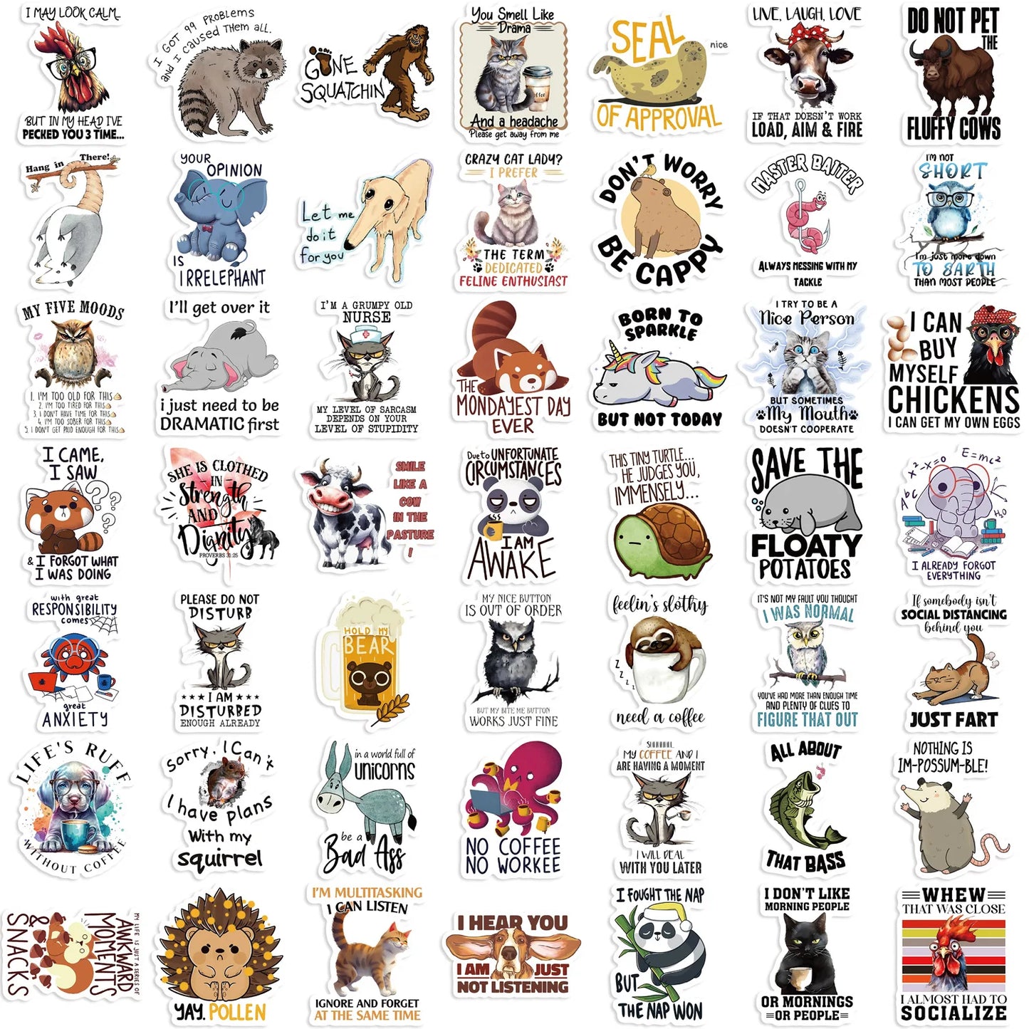 10/30/50PCS Animal Cartoon Stickers Funny Saying Graffiti Decals Scrapbook Luggage Laptop Guitar Car Bike Skateboard Sticker Toy