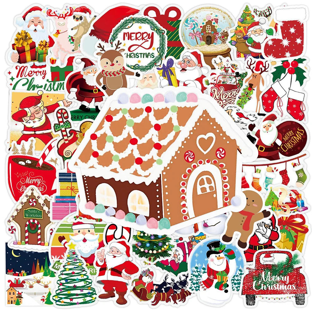 Christmas Santa Tree Stickers 10/30/50PCS - Laptop, Luggage, Skateboard, Kid Gift Decals
