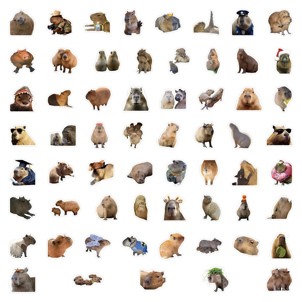 10/30/60PCS Cute Capybara Stickers Cartoon Toys Kids DIY Fridge Notebook Bike Laptop Notebook Car PVC Waterproof Graffiti Decals