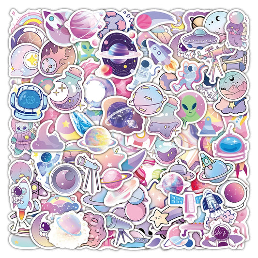 Cute Cartoon Purple Planet Stickers - Starry Sky Graffiti Decals for Kids Scrapbook Wall 10/30/50/100pcs
