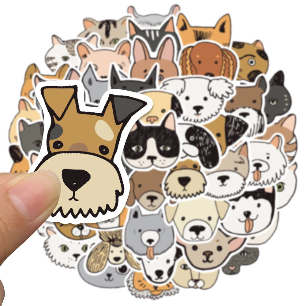 50pcs Cute Aesthetic Cartoon Cats and Dogs Animals Graffiti Stickers For Phone Laptop Fridge Cup Waterproof Decals Kids Toy