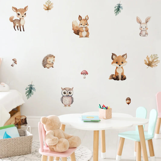 Cartoon Safari Animals Wall Stickers: Fox, Rabbit, Owl Nursery Decor