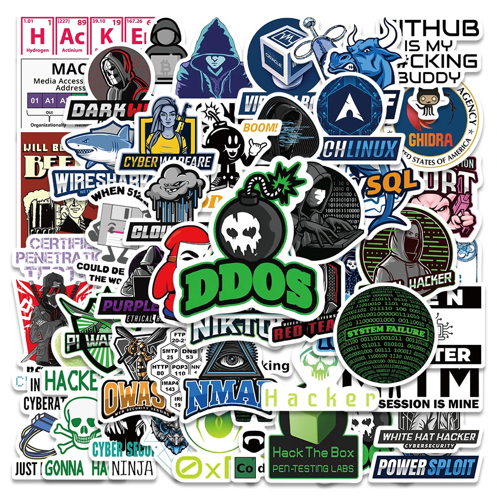 50PCS Hacker Programming Stickers for Laptop, Skateboard, Luggage, Motorcycle, Helmet, Car