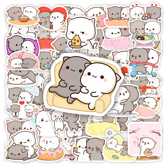 Cute Couple Cat Stickers Cartoon Kawaii DIY Gift Decal Doodles for Scrapbook Skateboard Luggage Phone Waterproof Stickers
