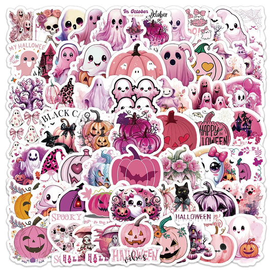 60pcs Pink Halloween Stickers Waterproof DIY Decoration Decals