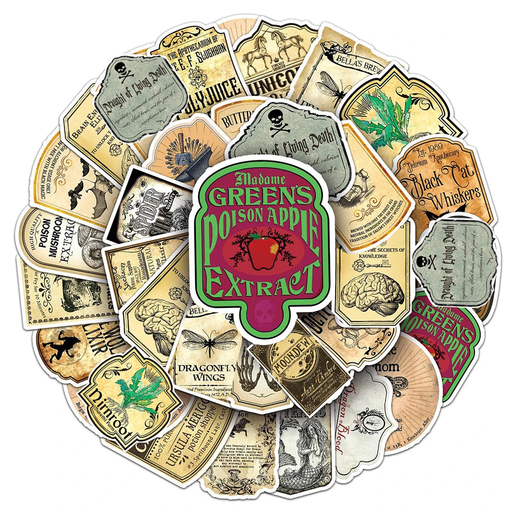 10/30/50pcs Vintage Magic Potion Label Sticker Packs Sticker Raccoon