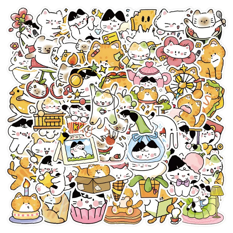 Cartoon Cat Stickers Pack - Cute Animal Decals for Kids, Laptop, Phone, Bike, Wall