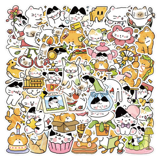 Cartoon Cat Stickers Pack - Cute Animal Decals for Kids, Laptop, Phone, Bike, Wall
