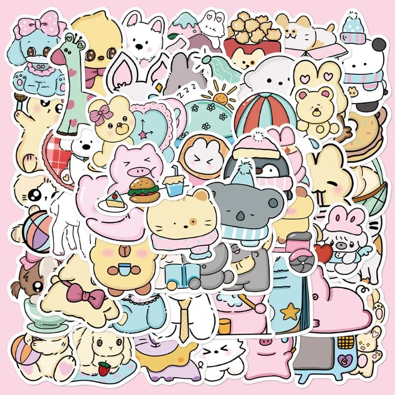 50pcs Cute Animal Graffiti Stickers for Helmet, Wall, DIY Decoration Wholesale