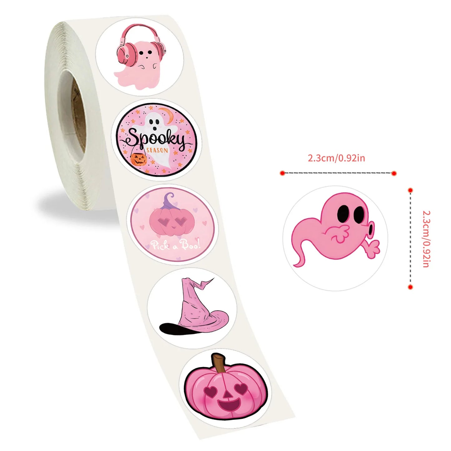 500pcs/Roll Pink Halloween Cartoon Sealing Sticker DIY PVC Laptop Decals Decoration Stiker Reward Gift Toys