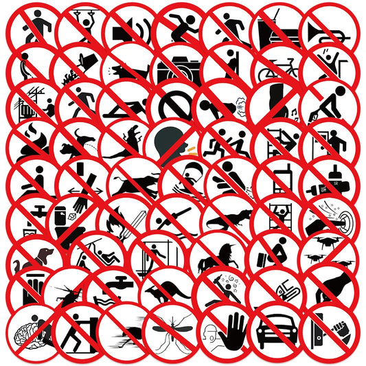 62pcs Funny Cartoon Warning Sign Stickers Water Bottle Decals Laptop Luggage Notebook Phone Waterproof Vinyl Bicycle Stickers