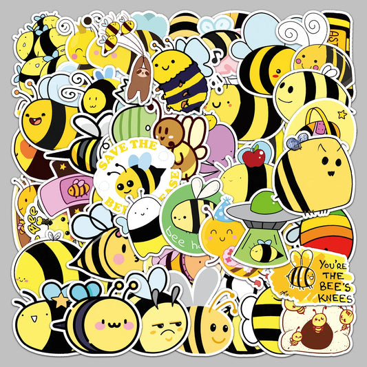 51Pcs Cute Bee Cartoon Stickers for Helmet, Wall, DIY Decoration