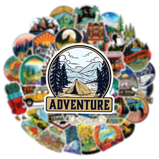 Forest Hiking Camping Stickers Waterproof Decals for Laptop, Phone, Car, Luggage, Bike (10/30/50/100pcs)