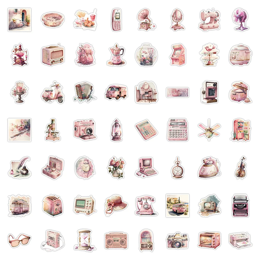 10/30/60PCS Cute Vintage Pink Stickers Graffiti Cartoon Decals DIY Waterproof Motorcycle Notebook Laptop Phone Bike Car Kids Toy