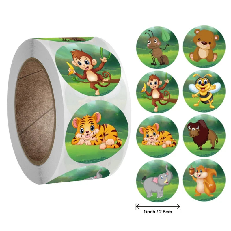 500pcs zoo Animals cartoon Stickers for kids classic toys sticker school teacher reward sticker 8 designs pattern tiger