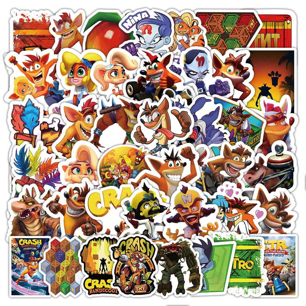 10/62Pcs Anime Video Game Crash Bandicoot Sticker Packs