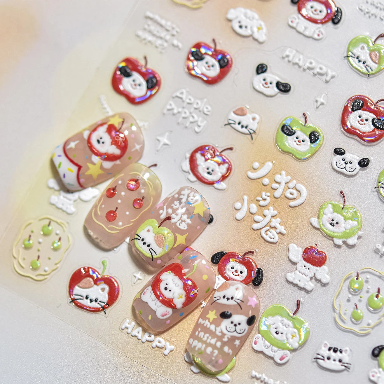 Apple Fruit Pet Nail Art Stickers Rhinestone Decals